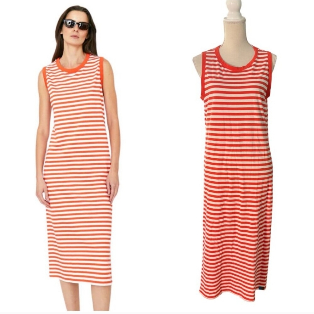 KULE Red and White Striped Sleeveless Midi Dress